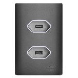 Conjunto Tomada USB Duplo 1A 4x2 - Novara Preto Fosco Grafite